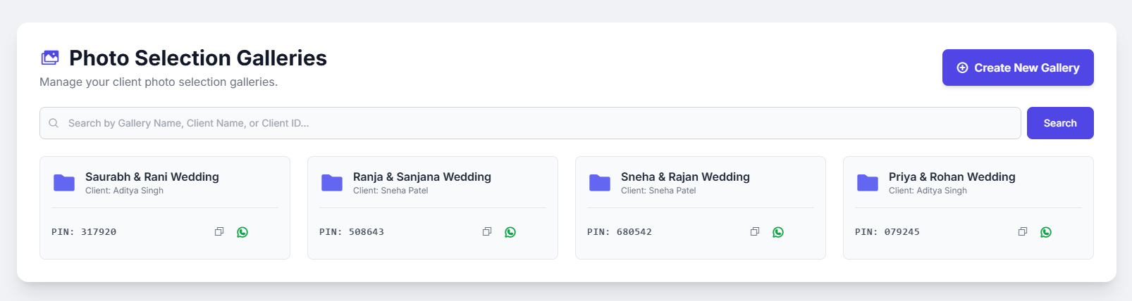Clients selecting their favorite photos using Eventura's photo selection tool
